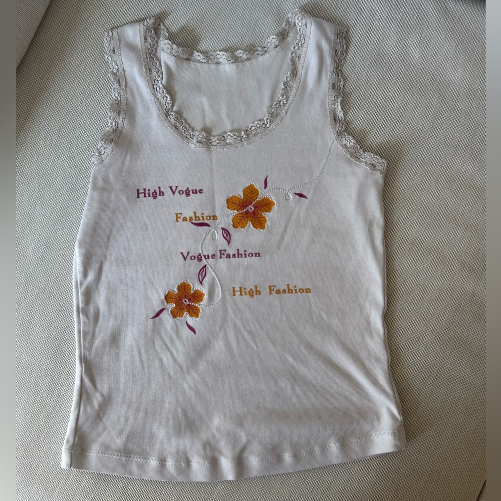 Vintage White Sleeveless Top with Floral Embroidery